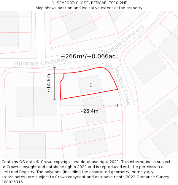 1, SEAFORD CLOSE, REDCAR, TS10 2NP: Plot and title map