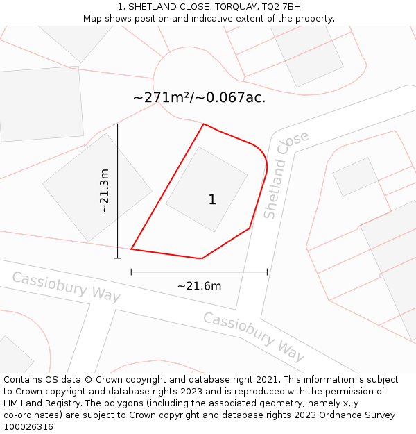 1, SHETLAND CLOSE, TORQUAY, TQ2 7BH: Plot and title map