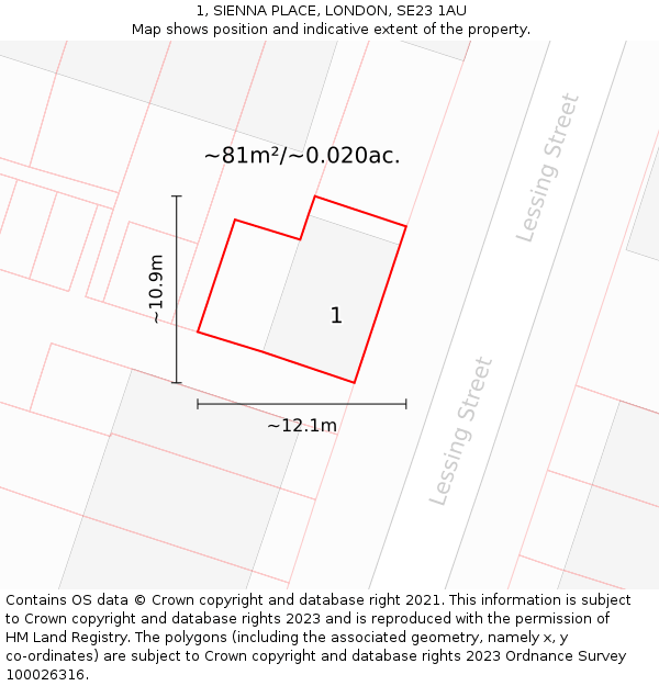 1, SIENNA PLACE, LONDON, SE23 1AU: Plot and title map