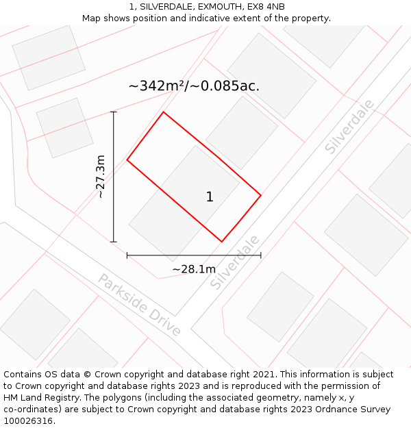 1, SILVERDALE, EXMOUTH, EX8 4NB: Plot and title map