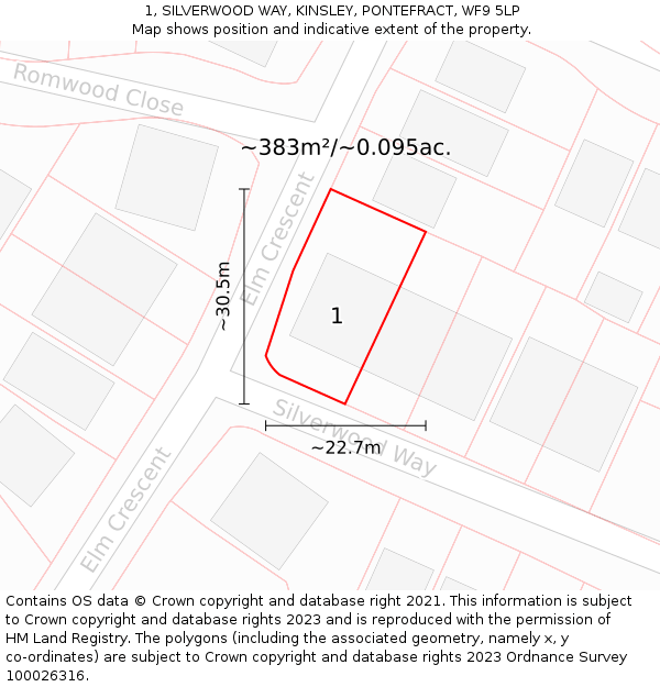 1, SILVERWOOD WAY, KINSLEY, PONTEFRACT, WF9 5LP: Plot and title map