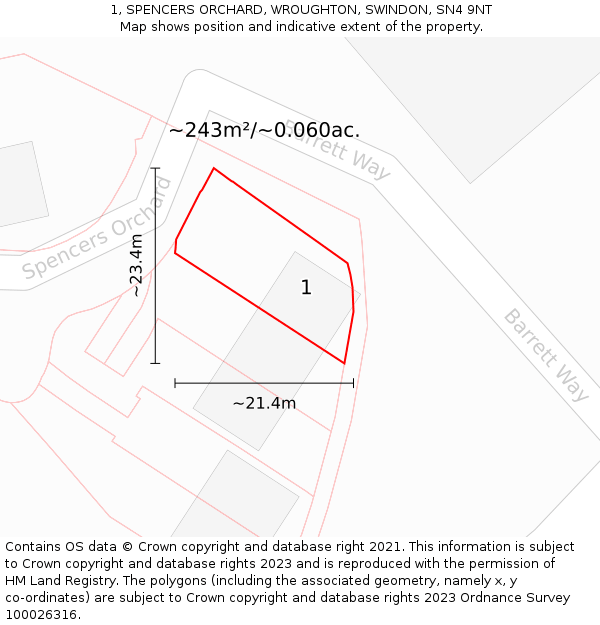 1, SPENCERS ORCHARD, WROUGHTON, SWINDON, SN4 9NT: Plot and title map