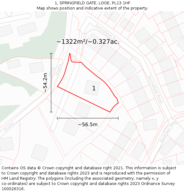 1, SPRINGFIELD GATE, LOOE, PL13 1HF: Plot and title map