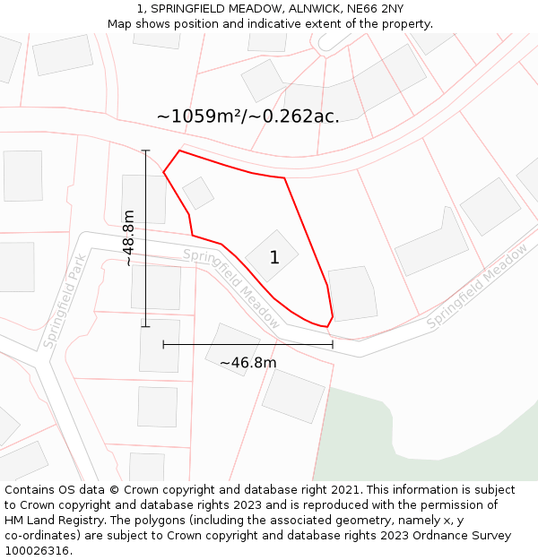 1, SPRINGFIELD MEADOW, ALNWICK, NE66 2NY: Plot and title map