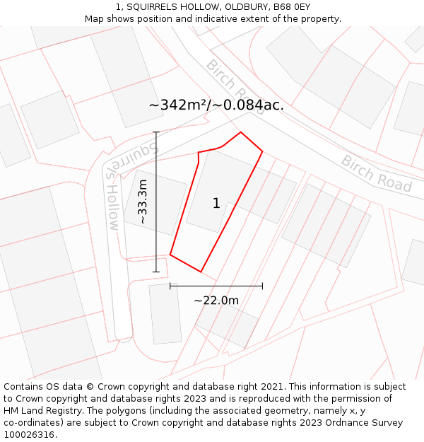 1, SQUIRRELS HOLLOW, OLDBURY, B68 0EY: Plot and title map