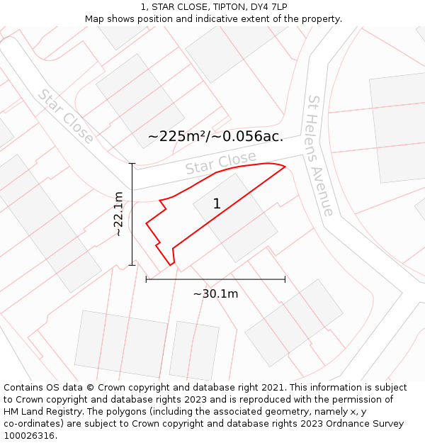 1, STAR CLOSE, TIPTON, DY4 7LP: Plot and title map