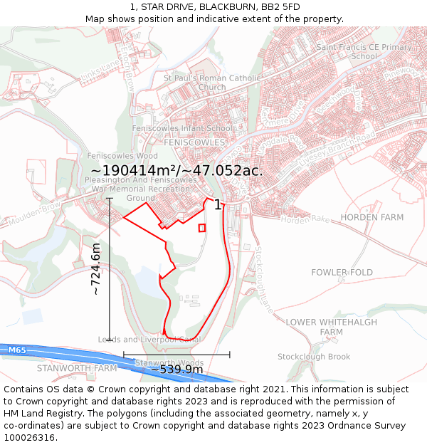 1, STAR DRIVE, BLACKBURN, BB2 5FD: Plot and title map