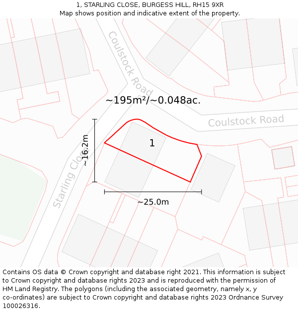 1, STARLING CLOSE, BURGESS HILL, RH15 9XR: Plot and title map