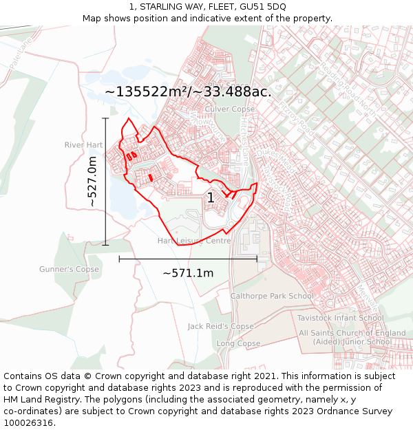 1, STARLING WAY, FLEET, GU51 5DQ: Plot and title map