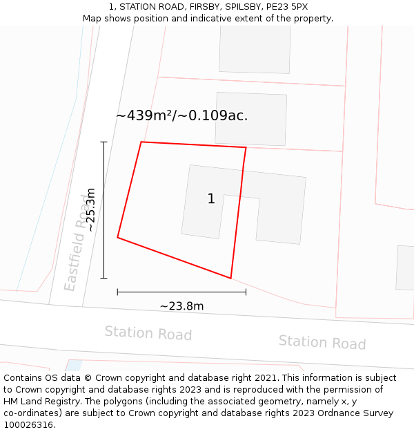 1, STATION ROAD, FIRSBY, SPILSBY, PE23 5PX: Plot and title map