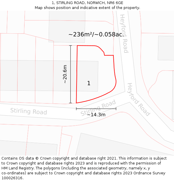 1, STIRLING ROAD, NORWICH, NR6 6GE: Plot and title map