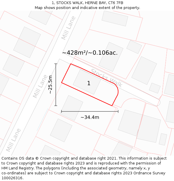 1, STOCKS WALK, HERNE BAY, CT6 7FB: Plot and title map