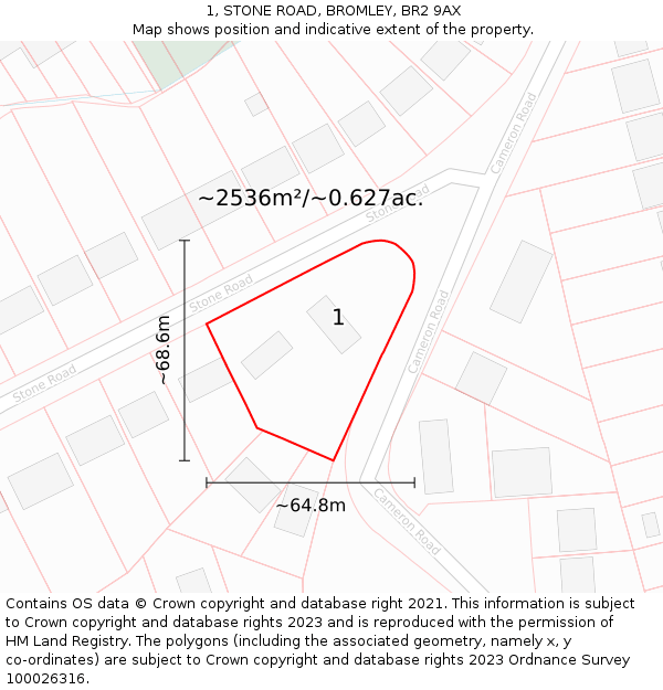 1, STONE ROAD, BROMLEY, BR2 9AX: Plot and title map