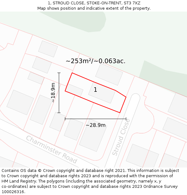 1, STROUD CLOSE, STOKE-ON-TRENT, ST3 7XZ: Plot and title map