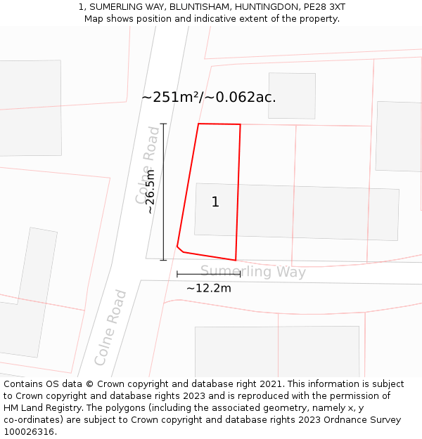 1, SUMERLING WAY, BLUNTISHAM, HUNTINGDON, PE28 3XT: Plot and title map