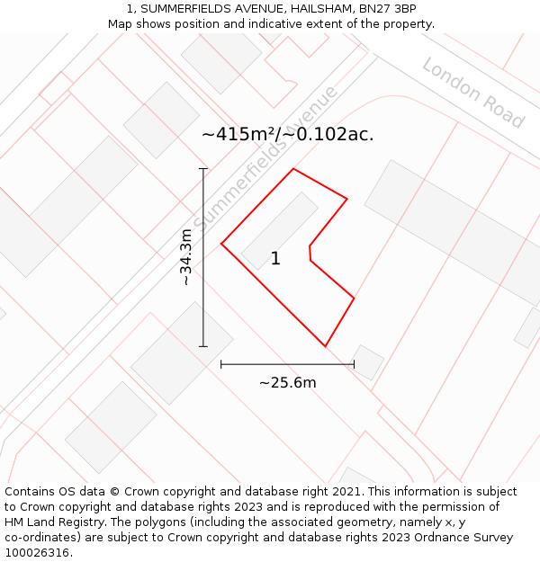 1, SUMMERFIELDS AVENUE, HAILSHAM, BN27 3BP: Plot and title map