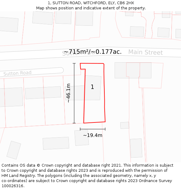 1, SUTTON ROAD, WITCHFORD, ELY, CB6 2HX: Plot and title map