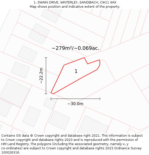 1, SWAIN DRIVE, WINTERLEY, SANDBACH, CW11 4AX: Plot and title map