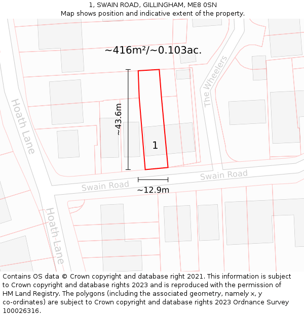 1, SWAIN ROAD, GILLINGHAM, ME8 0SN: Plot and title map