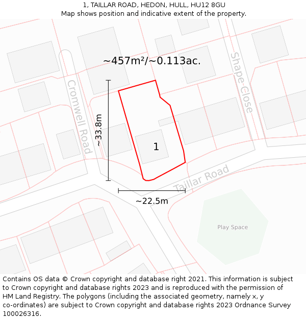 1, TAILLAR ROAD, HEDON, HULL, HU12 8GU: Plot and title map