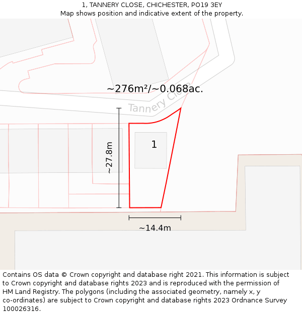 1, TANNERY CLOSE, CHICHESTER, PO19 3EY: Plot and title map