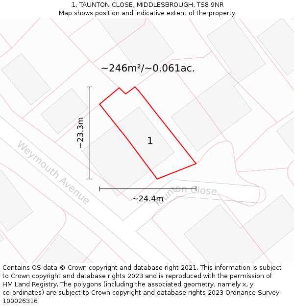 1, TAUNTON CLOSE, MIDDLESBROUGH, TS8 9NR: Plot and title map