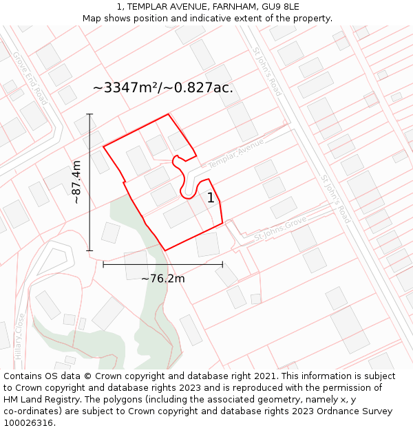 1, TEMPLAR AVENUE, FARNHAM, GU9 8LE: Plot and title map