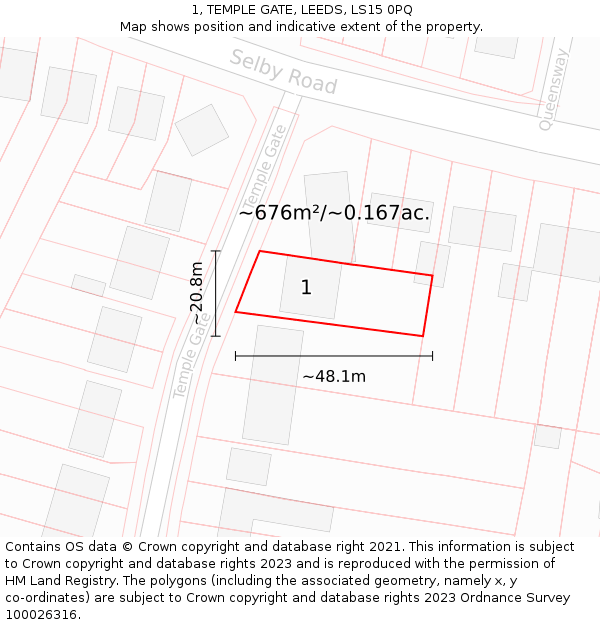 1, TEMPLE GATE, LEEDS, LS15 0PQ: Plot and title map