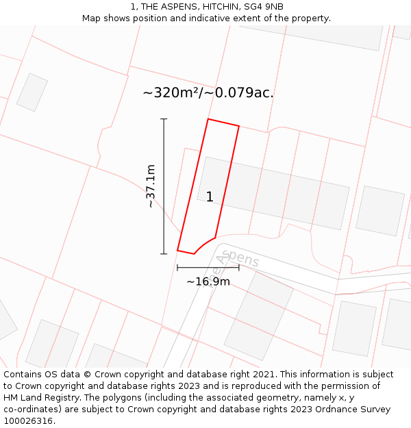 1, THE ASPENS, HITCHIN, SG4 9NB: Plot and title map