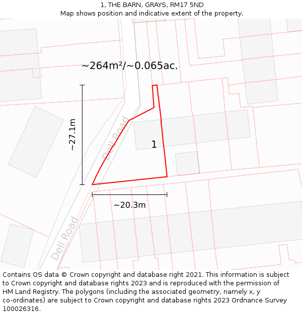 1, THE BARN, GRAYS, RM17 5ND: Plot and title map