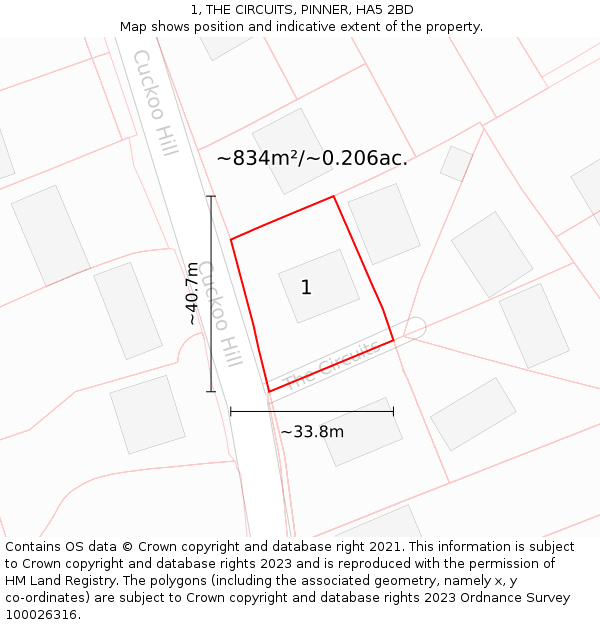 1, THE CIRCUITS, PINNER, HA5 2BD: Plot and title map