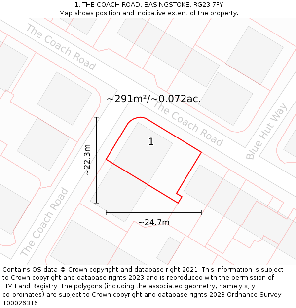 1, THE COACH ROAD, BASINGSTOKE, RG23 7FY: Plot and title map