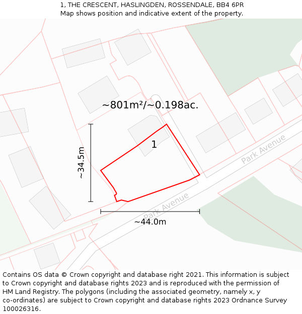 1, THE CRESCENT, HASLINGDEN, ROSSENDALE, BB4 6PR: Plot and title map