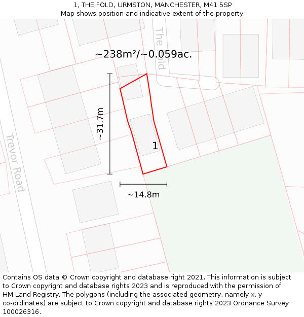 1, THE FOLD, URMSTON, MANCHESTER, M41 5SP: Plot and title map