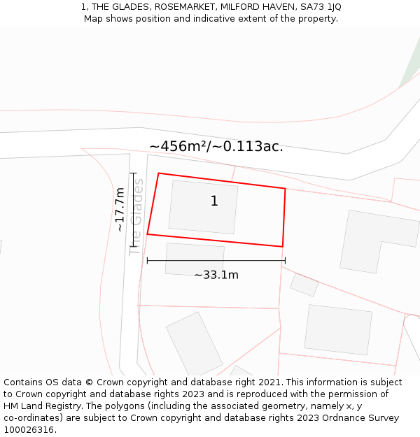 1, THE GLADES, ROSEMARKET, MILFORD HAVEN, SA73 1JQ: Plot and title map