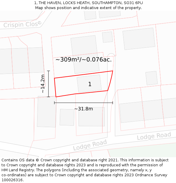 1, THE HAVEN, LOCKS HEATH, SOUTHAMPTON, SO31 6PU: Plot and title map