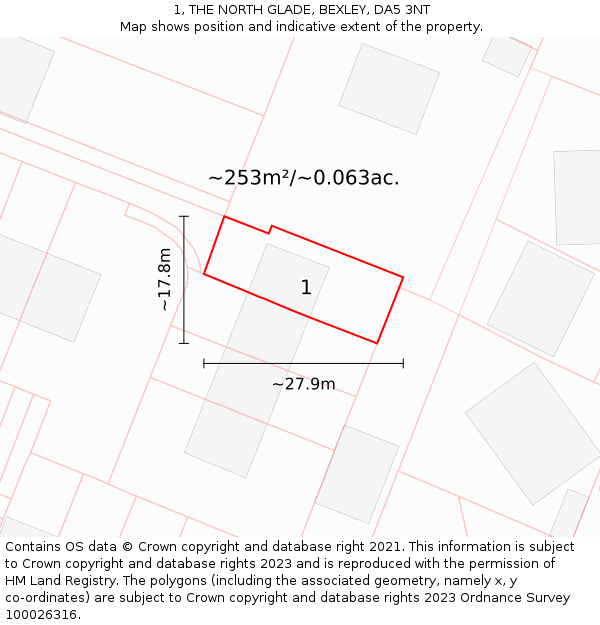 1, THE NORTH GLADE, BEXLEY, DA5 3NT: Plot and title map