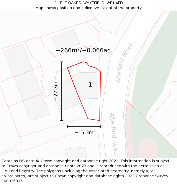 1, THE OAKES, WAKEFIELD, WF1 4FD: Plot and title map