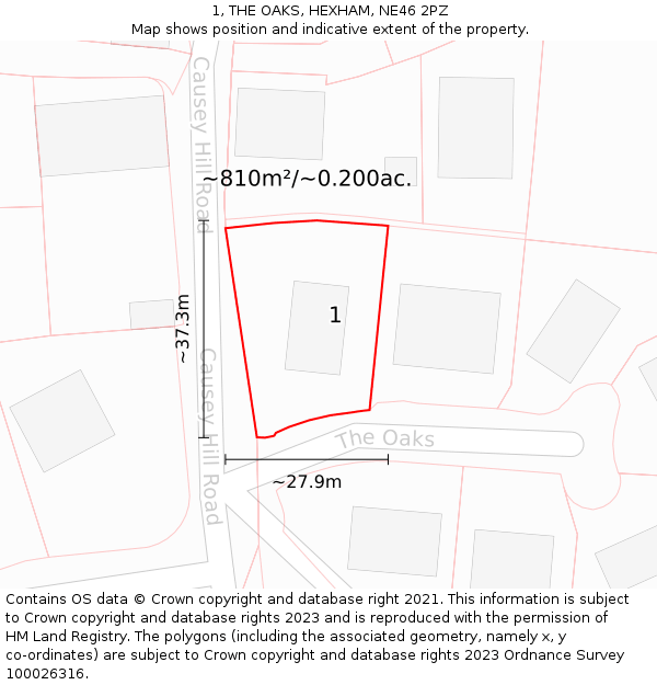 1, THE OAKS, HEXHAM, NE46 2PZ: Plot and title map