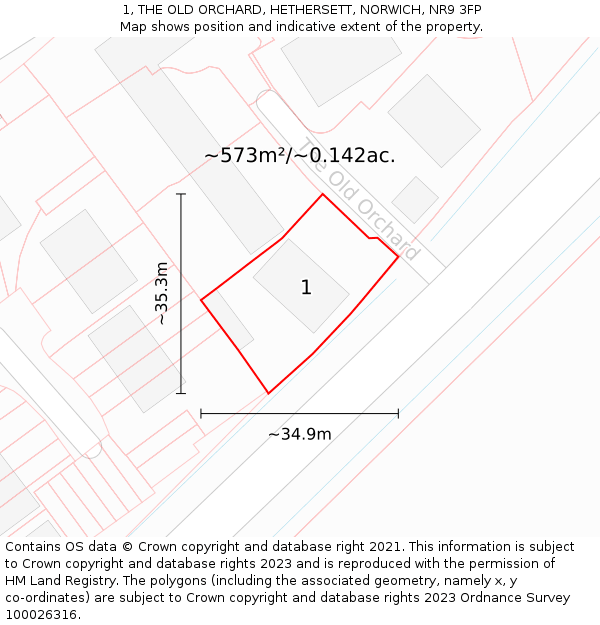 1, THE OLD ORCHARD, HETHERSETT, NORWICH, NR9 3FP: Plot and title map