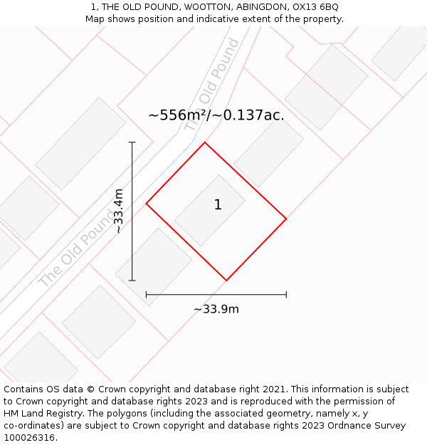 1, THE OLD POUND, WOOTTON, ABINGDON, OX13 6BQ: Plot and title map