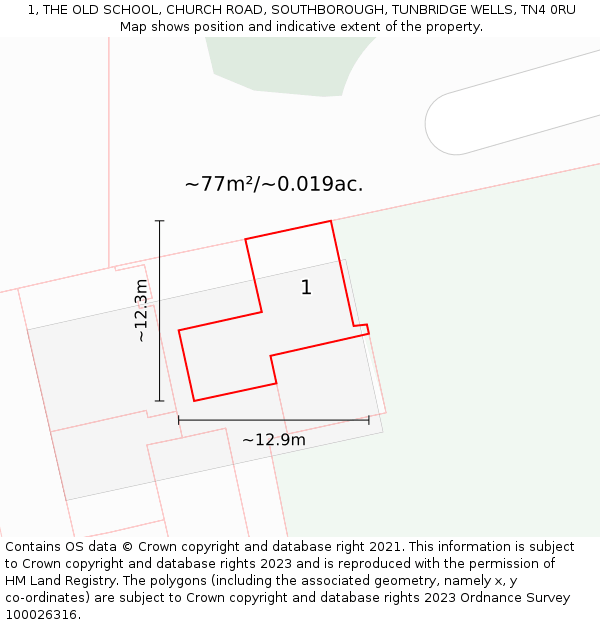 1, THE OLD SCHOOL, CHURCH ROAD, SOUTHBOROUGH, TUNBRIDGE WELLS, TN4 0RU: Plot and title map