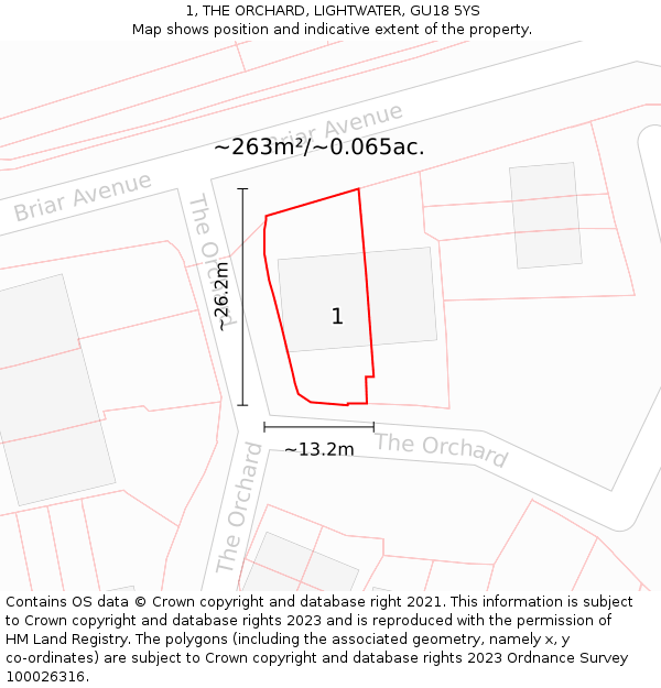 1, THE ORCHARD, LIGHTWATER, GU18 5YS: Plot and title map