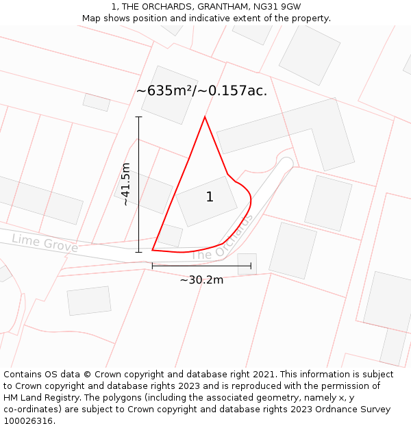 1, THE ORCHARDS, GRANTHAM, NG31 9GW: Plot and title map