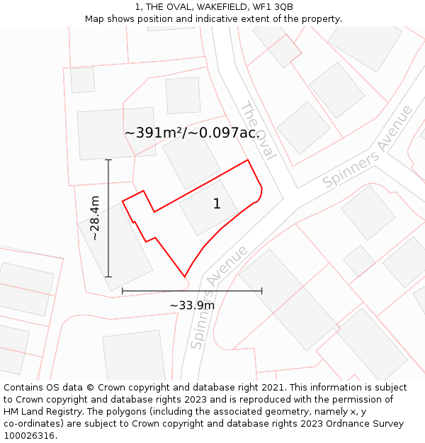 1, THE OVAL, WAKEFIELD, WF1 3QB: Plot and title map