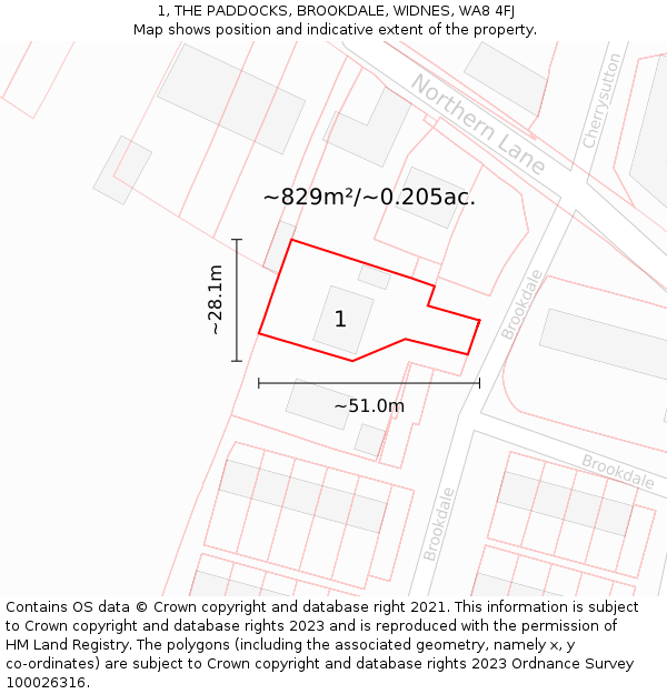 1, THE PADDOCKS, BROOKDALE, WIDNES, WA8 4FJ: Plot and title map