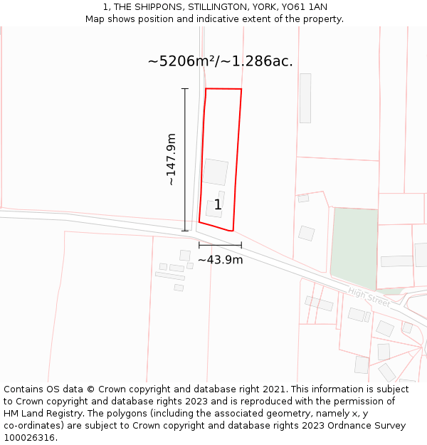 1, THE SHIPPONS, STILLINGTON, YORK, YO61 1AN: Plot and title map