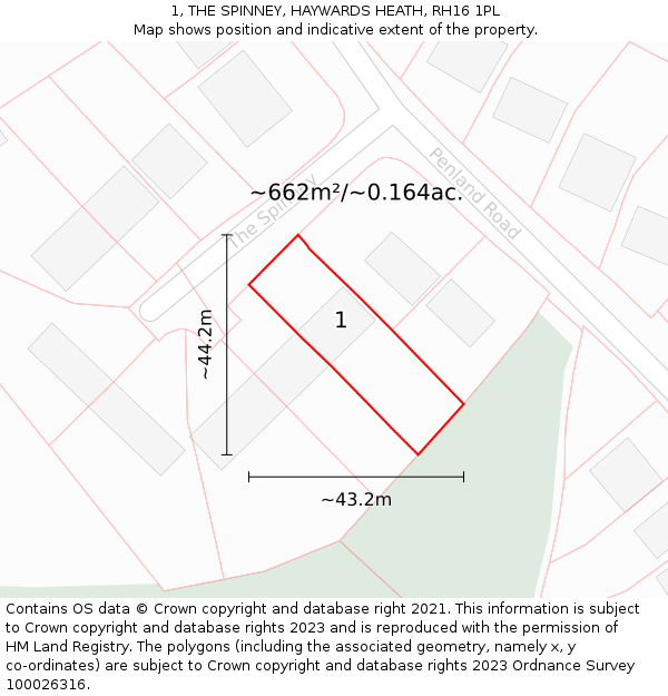 1, THE SPINNEY, HAYWARDS HEATH, RH16 1PL: Plot and title map