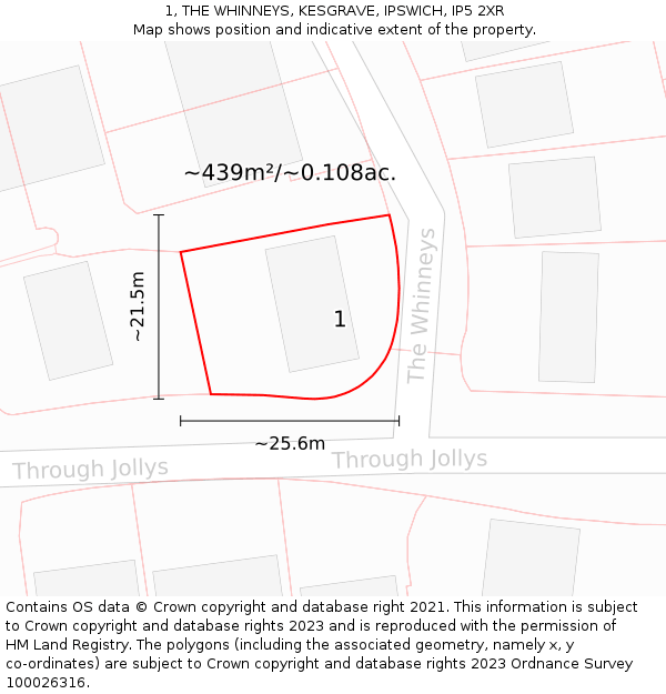 1, THE WHINNEYS, KESGRAVE, IPSWICH, IP5 2XR: Plot and title map