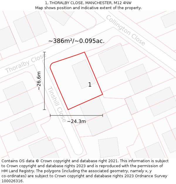 1, THORALBY CLOSE, MANCHESTER, M12 4NW: Plot and title map